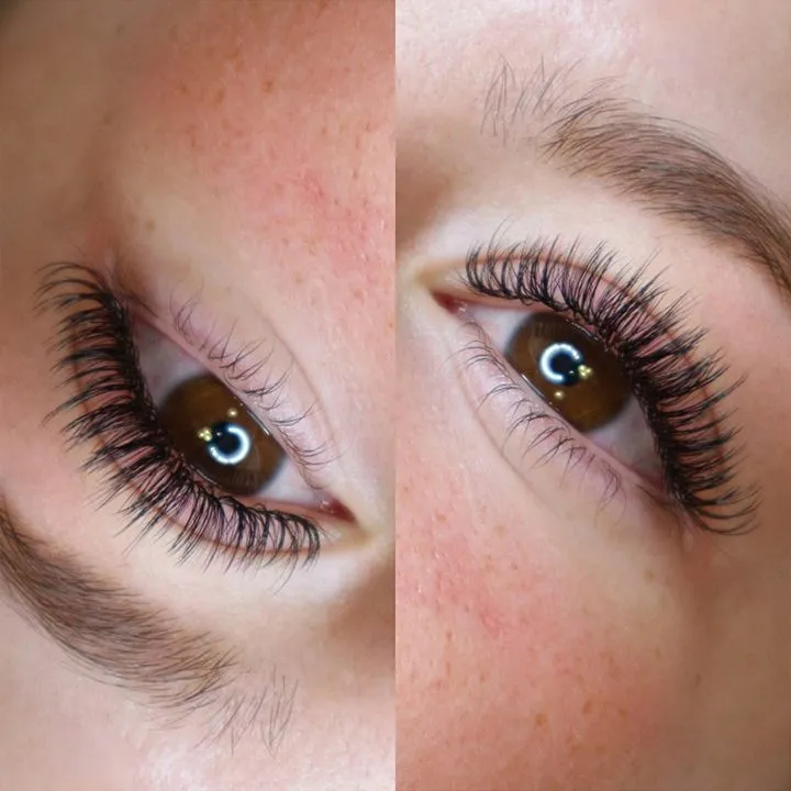 Side-by-side before and after of a lash lift